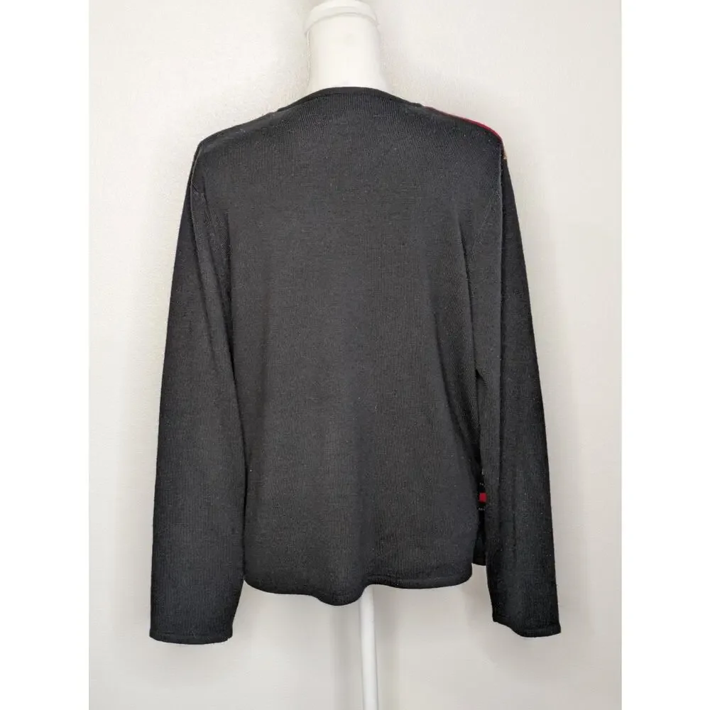 Sag Harbor Women's Solid Black Multicolor Round Neck Long Sleeve Sweater XL
